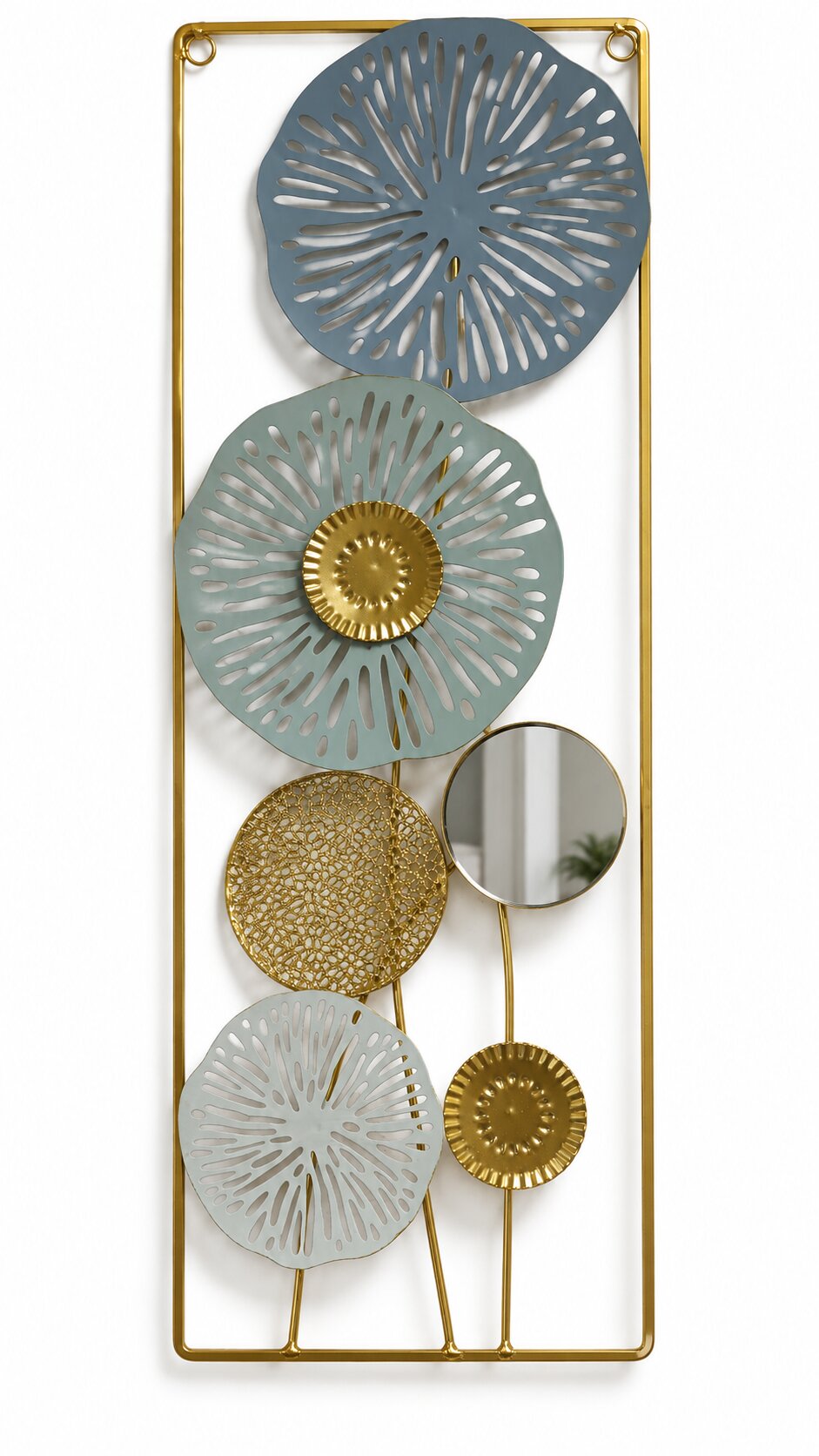 Cuadro Decorativo Rectangular con Espejos y Diseño Floral en Dorado - Imagen 3