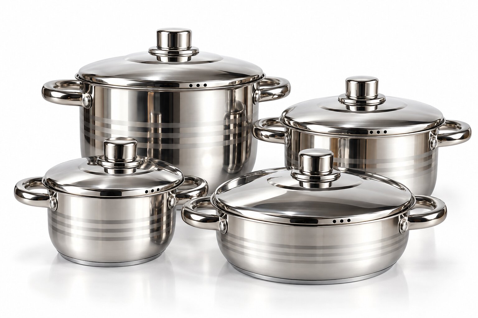 Batería de Cocina Vitta Oslo 8 Piezas Acero Inoxidable Plateado con Tapas Metálicas - Imagen 3