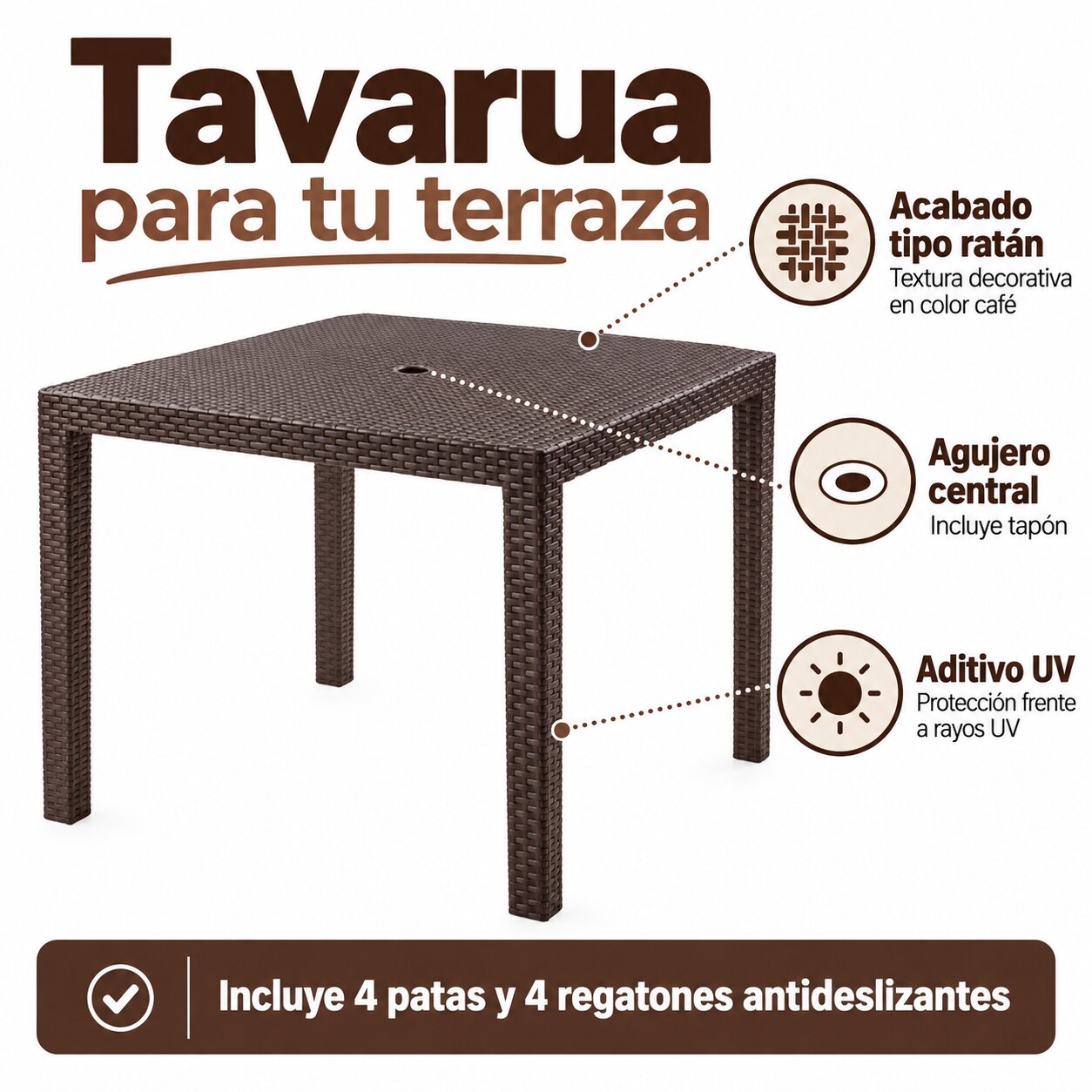 Mesa Terraza Tavarua Ratan Living Camping Comedor - Imagen 2