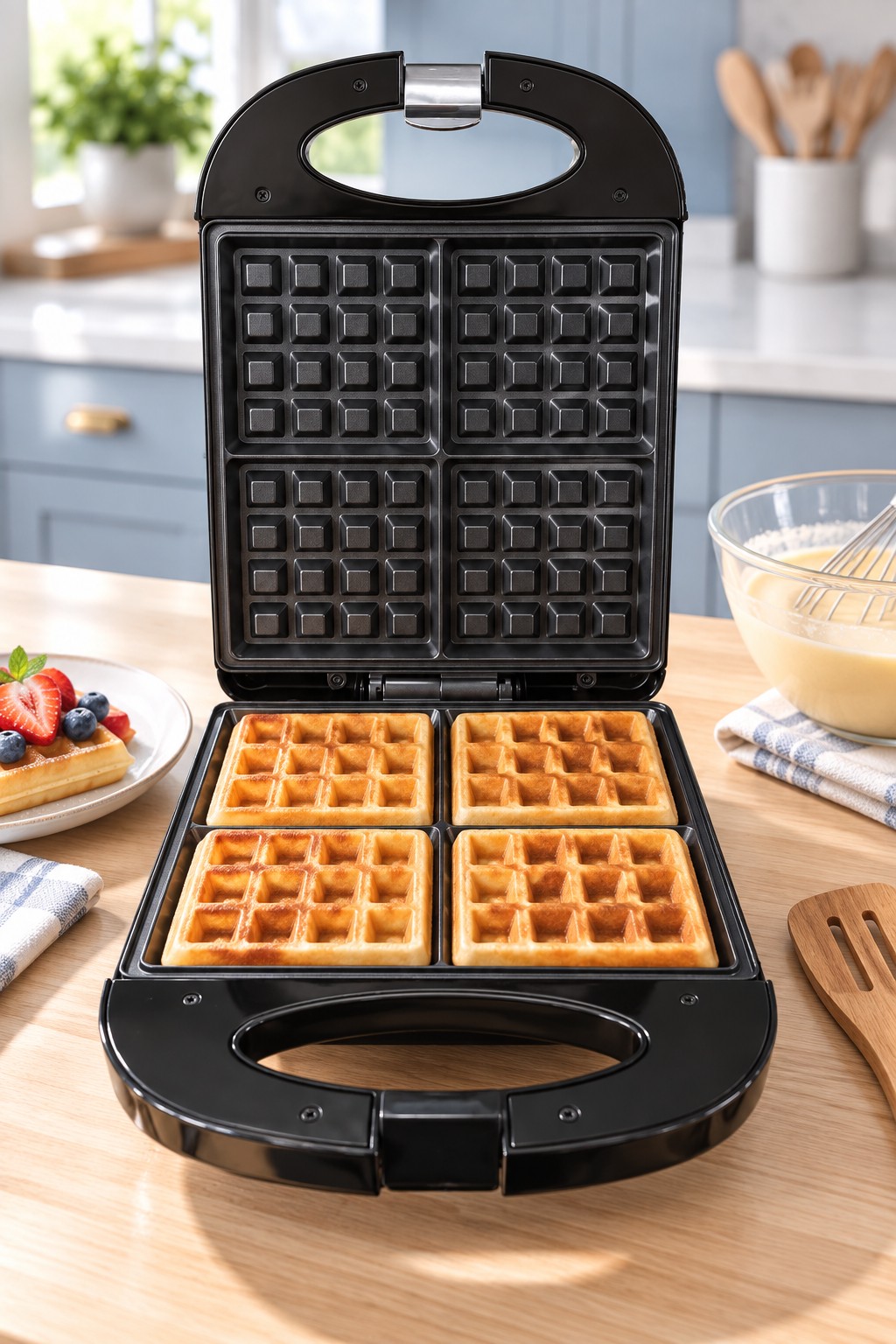 Wafflera Eléctrica Sokany 4 Waffles Cuadrados 1200W Antiadherente Máquina de Waffles Negra - Imagen 3