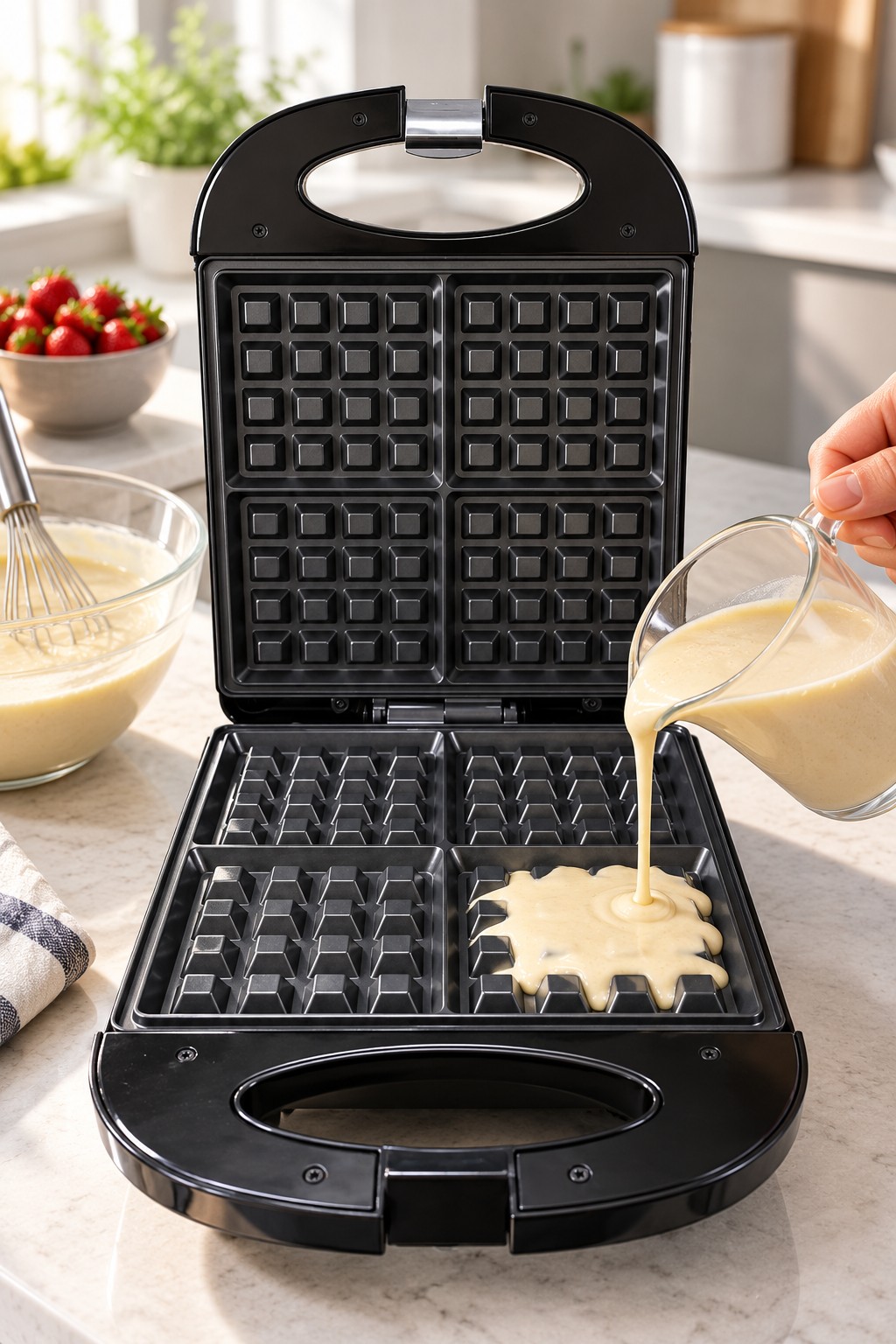 Wafflera Eléctrica Sokany 4 Waffles Cuadrados 1200W Antiadherente Máquina de Waffles Negra - Imagen 6